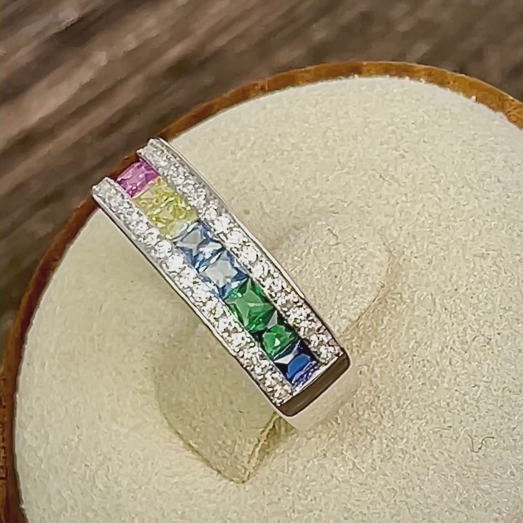 Sterling Silver Rainbow CZ Band Ring