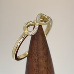 Solid 14K Yellow Gold Dainty Bow Diamond Ring