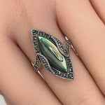 Sterling Silver Abalone Marquise Marcasite Ring