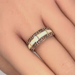 Sterling Silver Greek Pattern White Lab Opal Ring