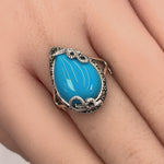 Sterling Silver Pear Shape Simulated Turquoise Marcasite Ring