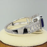 Sterling Silver Emerald Cut Blue Sapphire Clear CZ Ring
