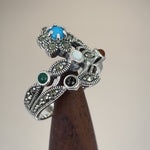 Sterling Silver Rainbow Stones Marcasite Ring