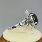 Sterling Silver Victorian Oval Black Onyx Marcasite Ring