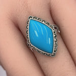 Sterling Silver Simulated Turquoise  Diamond Shape Marcasite Ring