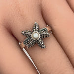 Sterling Silver Fresh Water Pearl Marcasite Starfish Ring