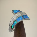 Sterling Silver Elegant Blue Lab Opal & Clear CZ Ring