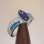 Sterling Silver Lab Opal Marquise Tanzanite CZ Ring