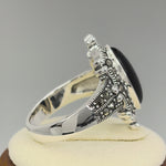 Sterling Silver Marquise Black Onyx Marcasite Ring