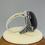 Sterling Silver Oval Black Onyx Marcasite Ring
