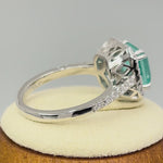 Sterling Silver Teal Square Cut Crackled CZ Halo Ring