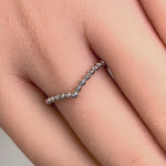 Solid 14K White Gold Beaded V Shape Ring