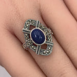 Sterling Silver Blue Lapis Oval Marcasite Ring