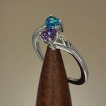 Sterling Silver Double Heart Amethyst CZ & Aquamarine CZ Ring