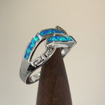 Sterling Silver Blue Lab Opal Greek Untwine Infinity Ring