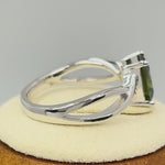 Sterling Silver Twist Emerald Cut Peridot CZ Ring