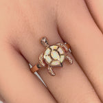 Sterling Silver Rose Gold  Turtle White Lab Opal Ring