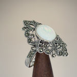 Sterling Silver Fleur de Lis Mother of Pearl Marcasite Ring