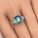 Sterling Silver Bi-Color Blue & Green Ombre CZ Ring