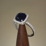 Sterling Silver Cushion Cut Blue CZ Ring