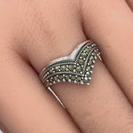 Sterling Silver V Shape Marcasite Ring