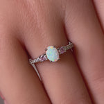 Sterling Silver Oval White Lab-Opal Pink CZ Ring