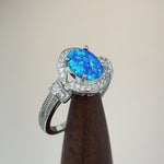 Sterling Silver Blue Oval Lab-Opal CZ Ring