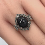 Sterling Silver Victorian Oval Black Onyx Marcasite Ring