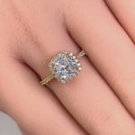 Solid 14K Yellow Gold Cushion Cut Halo CZ Engagement Ring