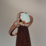 Sterling Silver Rose Gold Elegant White Oval Lab Opal CZ Ring