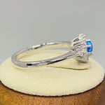 Sterling Silver Dainty Vintage Blue Lab Opal Halo Ring