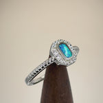 Sterling Silver Blue Lab Opal Octagon Halo CZ Ring