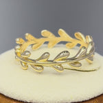Solid 14K Yellow Gold Elegant Leaf Ring