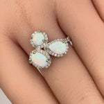 Sterling Silver White Lab Opal Shape Cluster CZ Ring