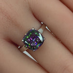 Sterling Silver Cushion-Cut Rainbow CZ Ring