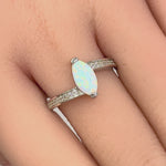 Sterling Silver Stylish White Lab Opal Marquise Cut & Clear CZ Ring
