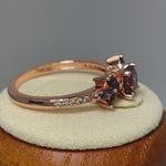 Sterling Silver Rose-Gold Flower Leaves Brown CZ Ring