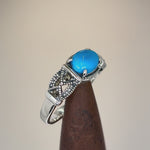 Sterling Silver Simulated Turquoise Oval Marcasite Ring