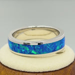 Sterling Silver Blue Lab-Opal Eternity Band Ring
