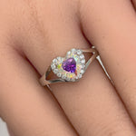 Sterling Silver Heart Iridescent Rainbow CZ Ring