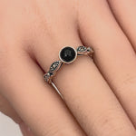 Sterling Silver Round Black Onyx Filigree Marcasite Ring