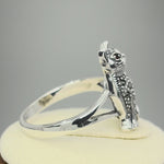 Sterling Silver Clever Cat Round Cut Garnet CZ Marcasite Ring