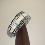 Sterling Silver Greek Pattern White Lab Opal Ring