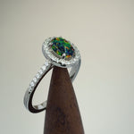 Sterling Silver Black Lab Opal and Clear CZ Oval Halo Ring