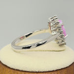 Sterling Silver Pink Opal Oval CZ Halo Ring