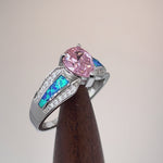 Sterling Silver Illustrious Blue Lab Opal & Pink Pear Cut & Clear CZ Ring