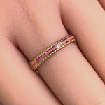 Solid 14K Gold Pink Enamel Rope Band Ring
