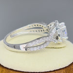 Solid 14K White Gold Twist Round Halo Engagement Clear CZ Ring