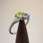 Sterling Silver Double Heart Apple Green & Pink CZ Ring