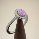 Sterling Silver Pink Lab Opal and Clear CZ Oval Halo Ring